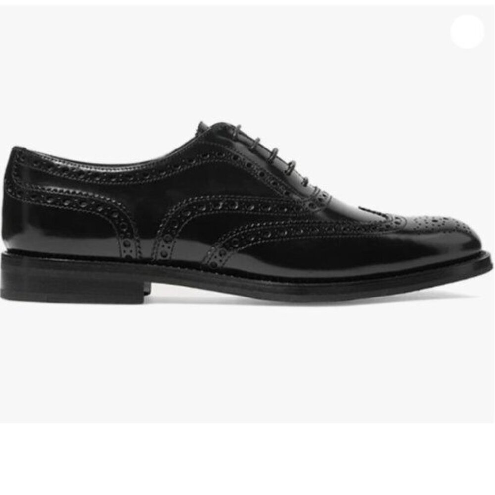 FOWT Women Perforated Self Tie Oxfords Cap Toe Lace Pattern Brogue Shoes Black